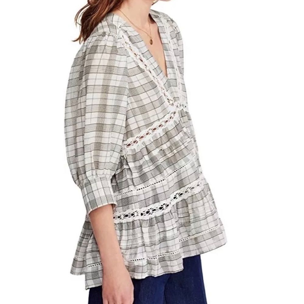 Free People Time Out Oversized Plaid Lace Tunic - Picture 9 of 11